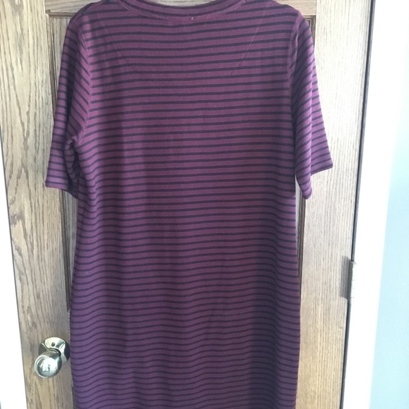 Striped Maroon/Navy Dress with Pockets - Picture 2 of 4